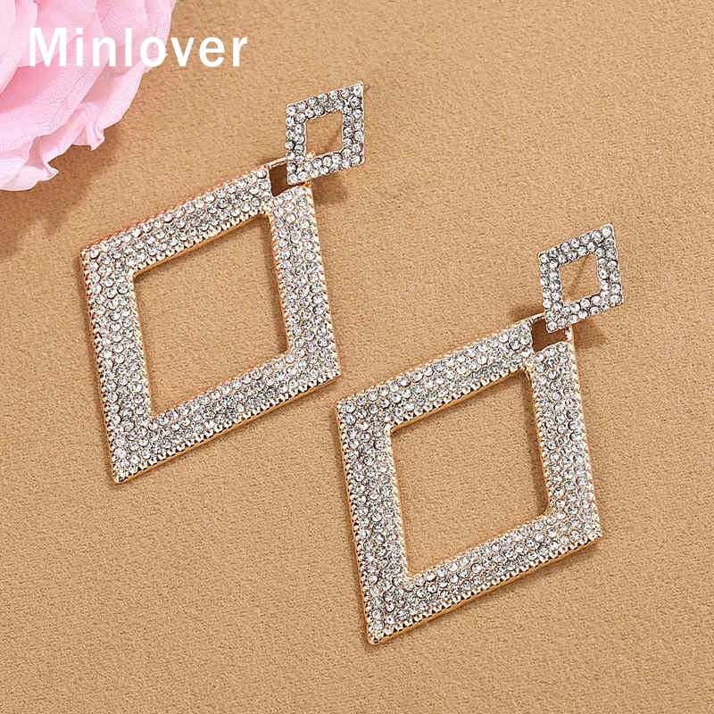 Женские Геометрические серьги Minlover большие серьги-капельки со стразами черного