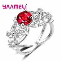 romantic crystal embellishment whiteredgreenblue stone flower shape ring engagement 925 sterling silver for women