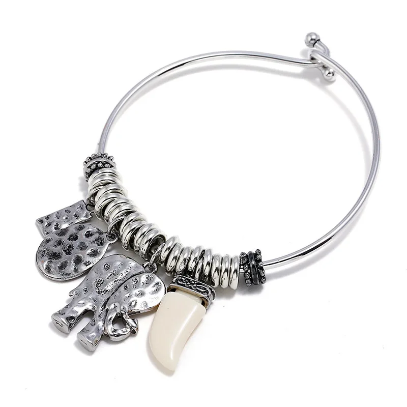 Retro Adjustable Bangles For Women Vintage Silver Color Elephant Femme Bracelet Charm Jewelry Gift | Украшения и аксессуары