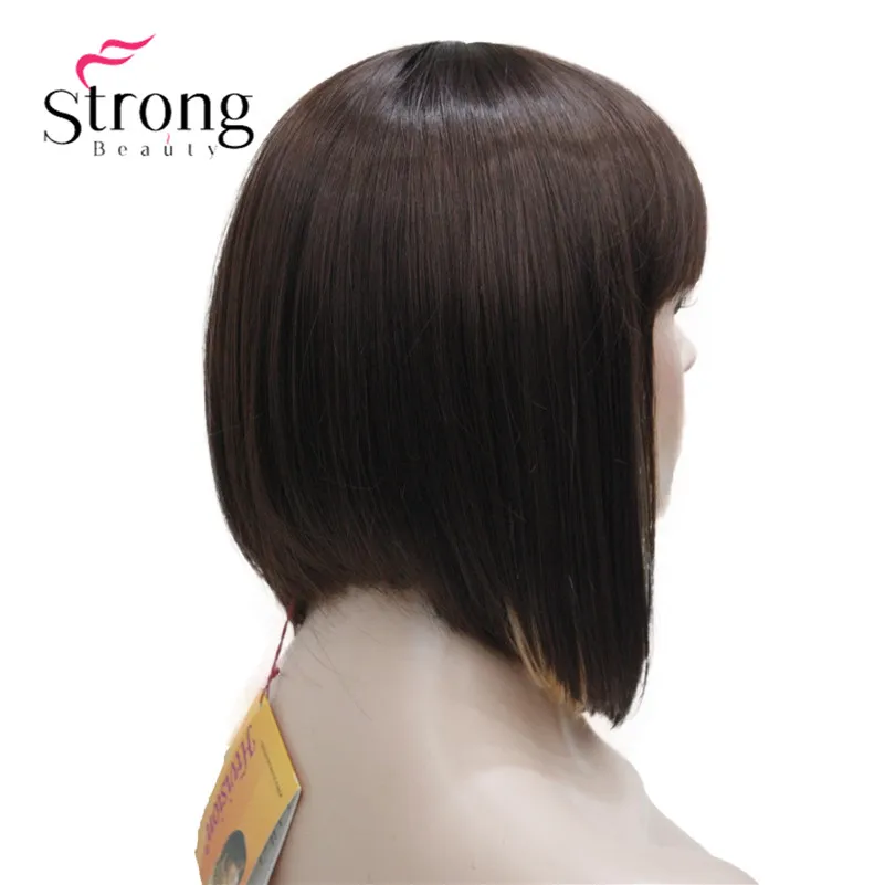 StrongBeauty короткий прямой блонд выделенный боб с челкой синтетический парик черный коричневый красный женские парики выбор цвета