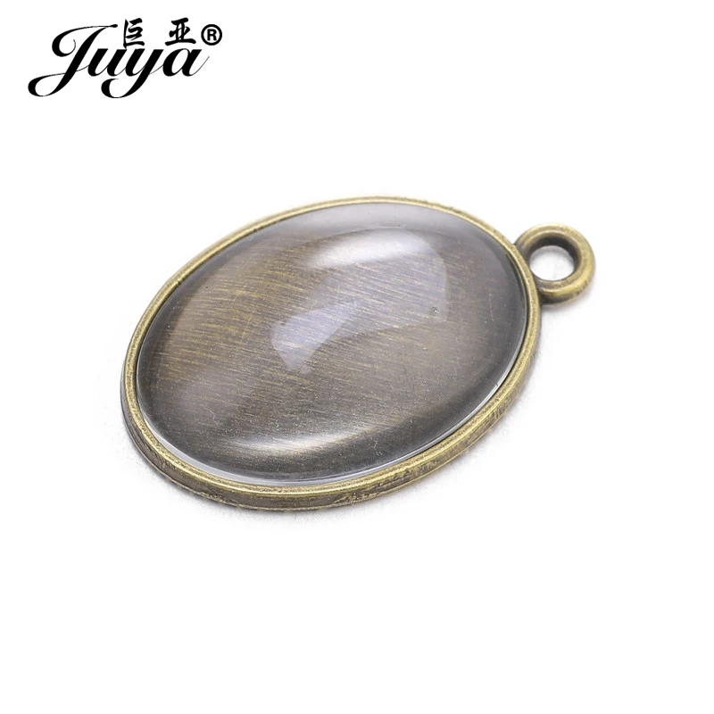 Cabochon and glass 10 шт./лот 18x25 мм Овальный металлический кулон из кабошона Камея лотки ободок подходит 18x25 мм Стеклянные Подвески кулон ожерелье DIY ювелирных изделий - Цвет: Cabochon and glass