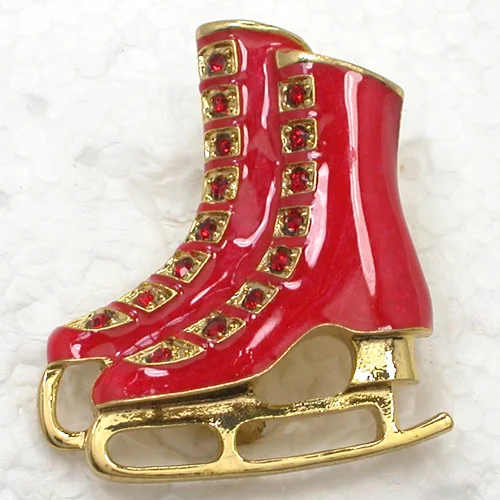 

Fashion Brooch Red Rhinestone Enamel Ice Skate Shoes Pin brooches C822 C2