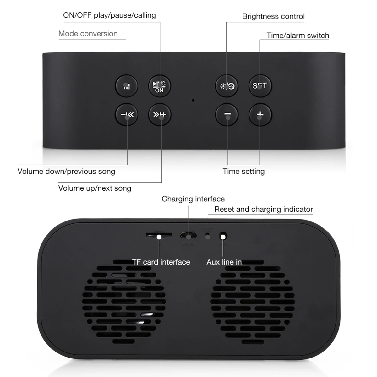 JRGK BT501 Портативный беспроводной Bluetooth динамик с будильником зеркальная Колонка