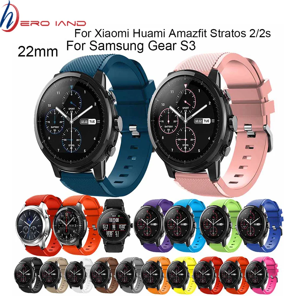22 мм силиконовый спортивный ремешок для часов Samsung Gear S3 смарт Xiaomi Huami Amazfit Stratos 2/2s