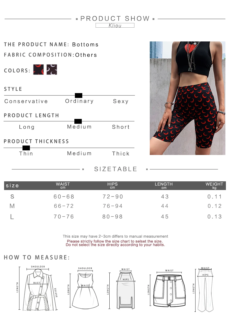 Kliou women skinny shorts elastic high waist fitness short print trousers summer female casual fashion street short pants