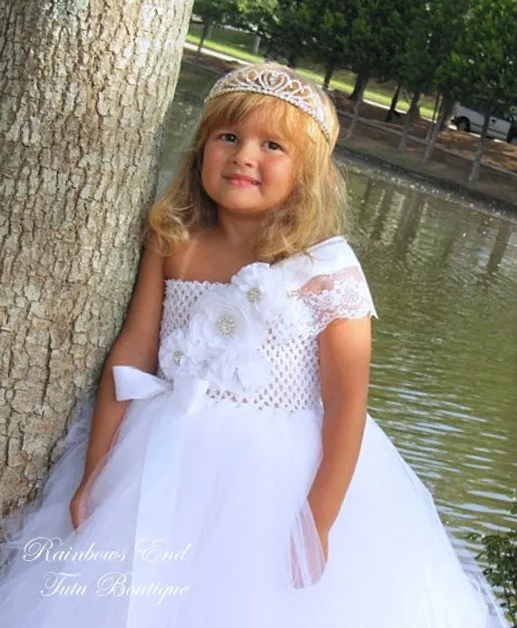 POSH DREAM Elegance White Flower Girls Tutu Dresses for Wedding Children Couture Girl Baptism Birthday Dress | Детская одежда и