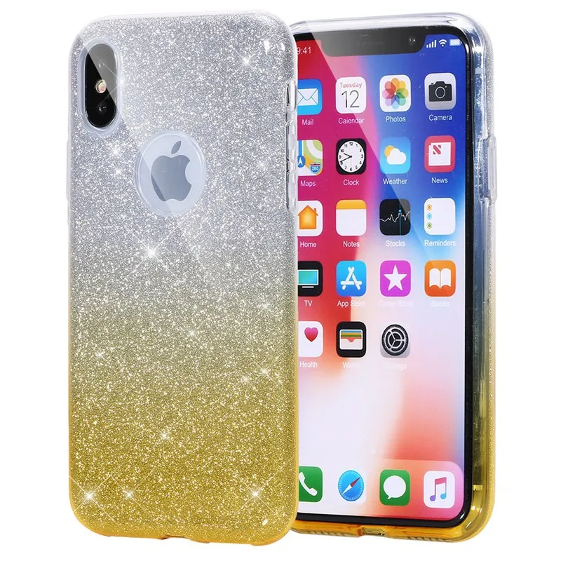 Чехол для iPhone 8 7 6 6S Plus X двухслойный Блестящий Мягкий силиконовый чехол из ТПУ