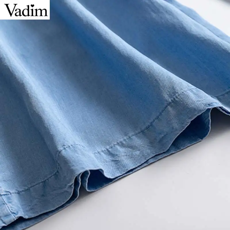 Vadim женские стильные однотонные джинсы с широкими штанинами карманы на шнурке