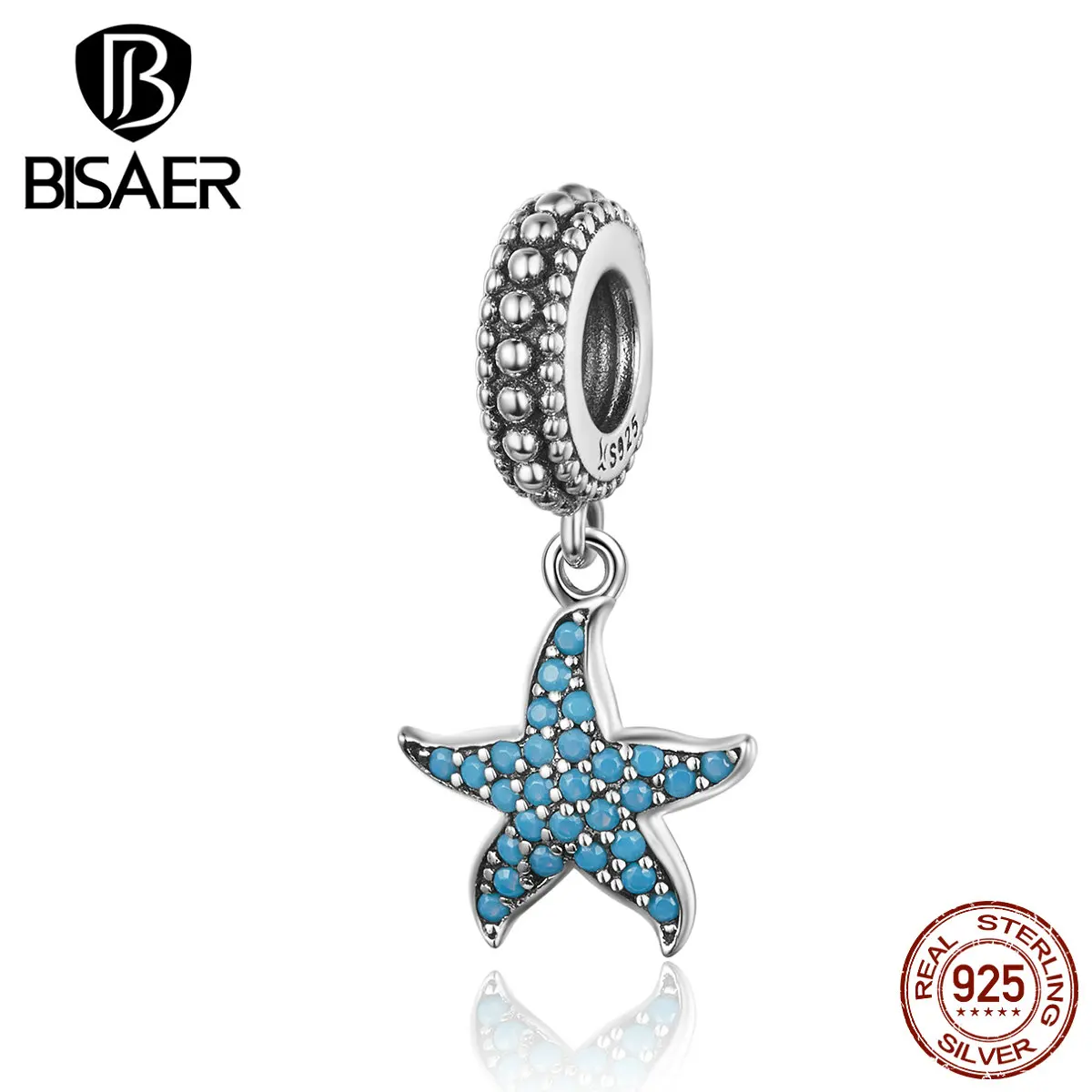 BISAER Подвески 925 пробы серебряные синие Бусины Морская звезда океанские подвески для женщин Изготовление ювелирных изделий 925 браслет змея GXC1210