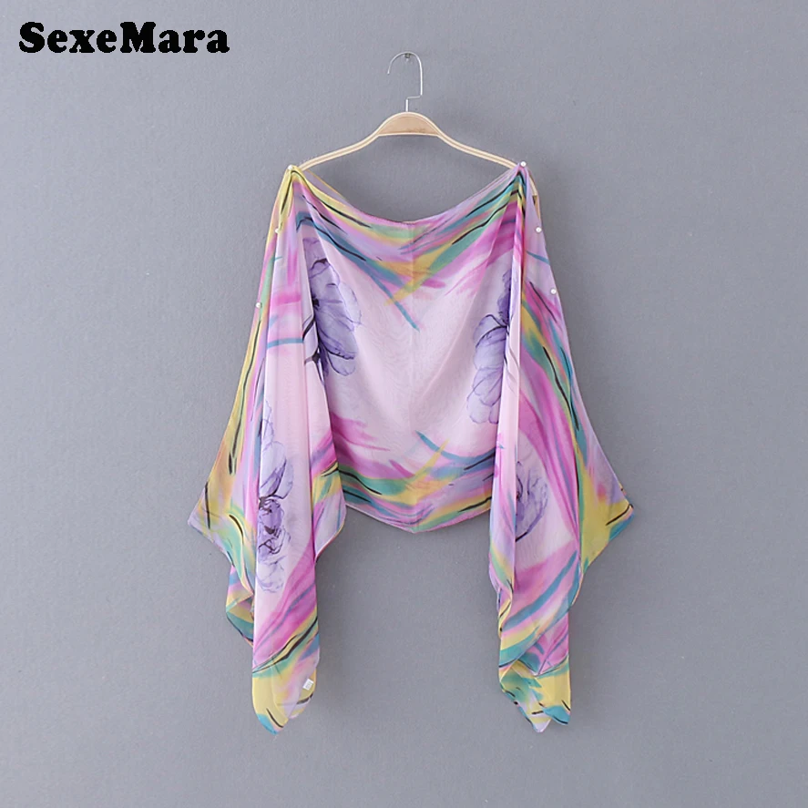 Sexemara 2017 форме крыла летучей мыши рукав перл женщины clothing лето женский blusas топ