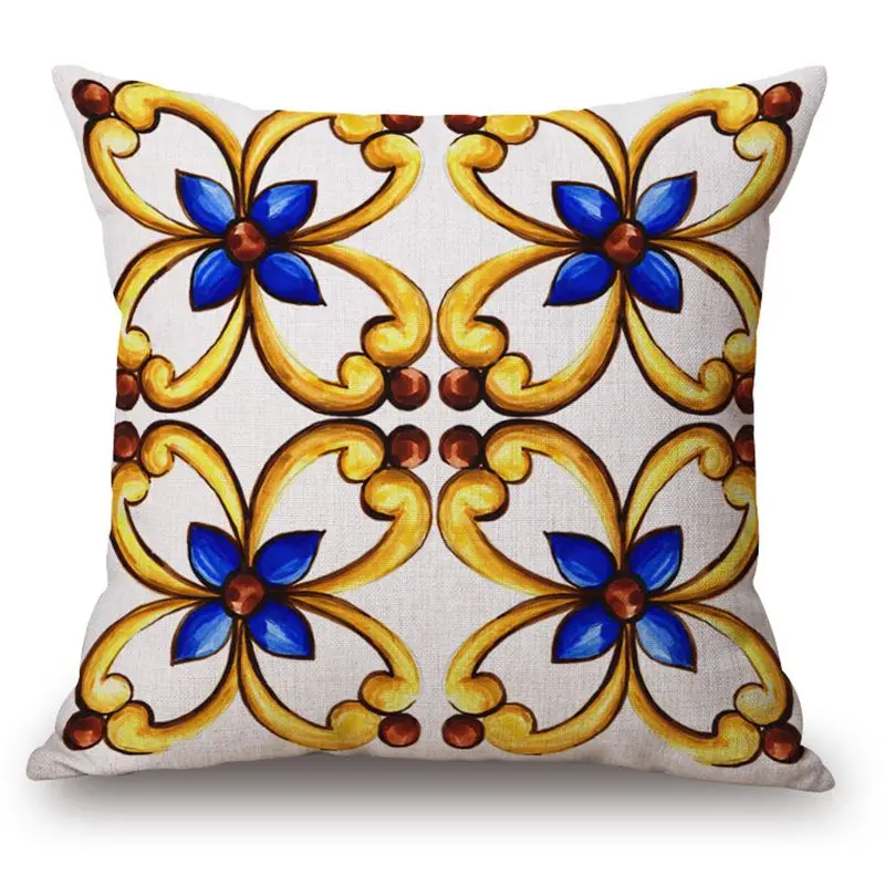 Наволочка синего и золотого цвета бохо богемный стиль шезлонг наволочка