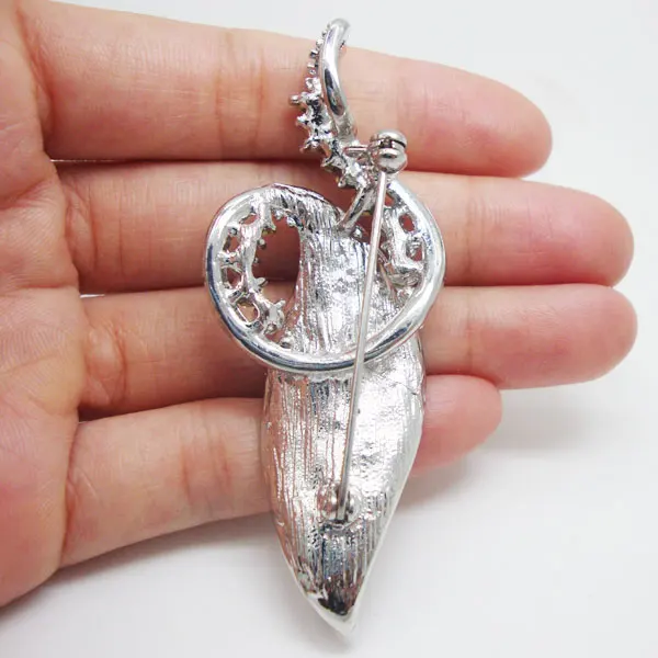 Серебряный цвет простой лист Art Nouveau прозрачная брошь горный хрусталь