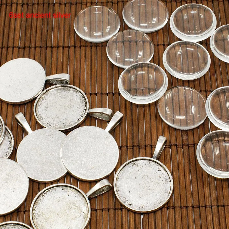 6set ancient silver Аксессуары для рукоделия, заготовки для основы, стеклянный драгоценный камень, 3D Блестящий Шарм, бусины, точечный кулон, художественный декор, стразы, лоток из цинкового сплава - Цвет: 6set ancient silver
