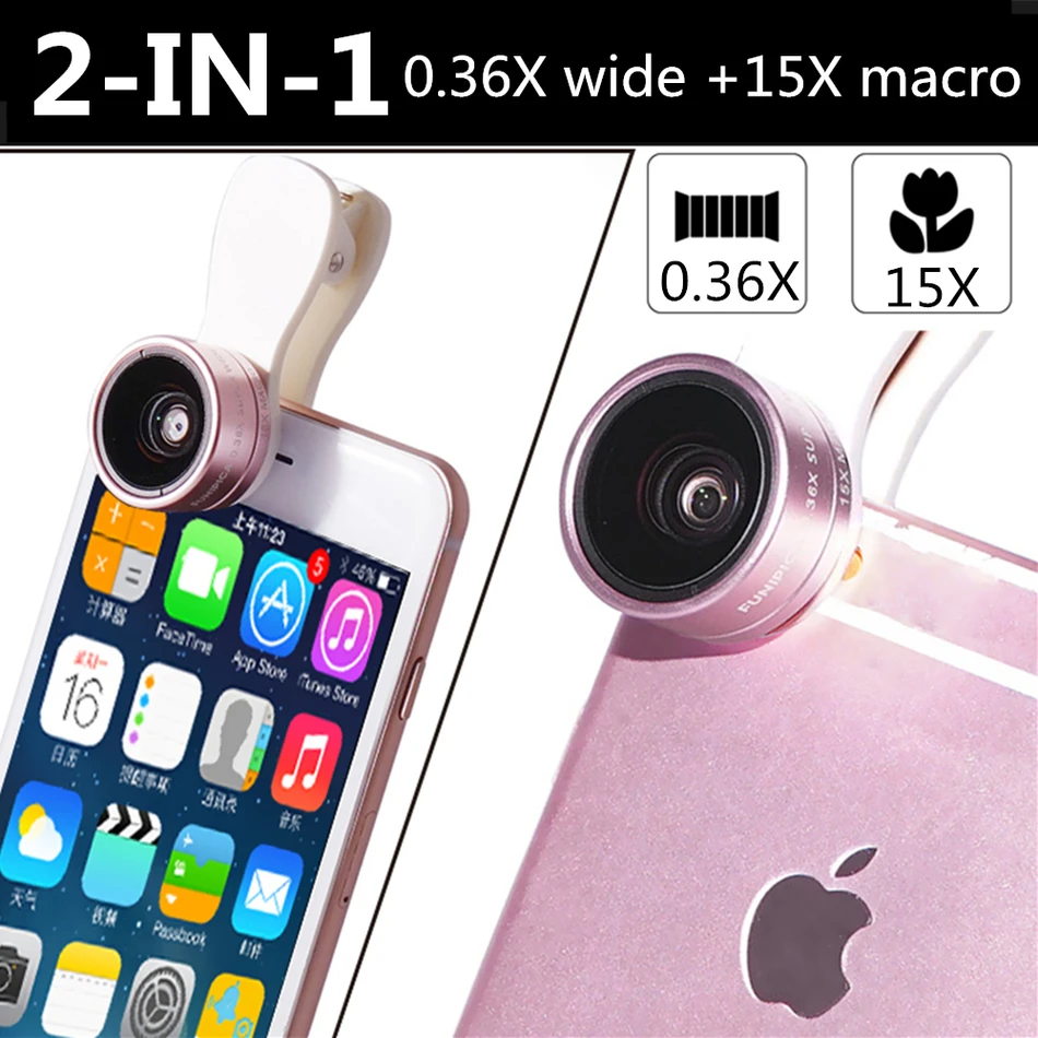 2017 New 2in1 Clip-on Lentes Kit 0.36X Wide Angle 15X Macro Lens Mobile Phone Lenses For iPhone 7 6 5 s Samsung Huawei LG Xiaomi |