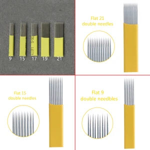 500 шт 21U микроблейдинг Наложение теней лезвие для татуажа иглы двухрядные микроблейдинг иглы туман бровей и губ иглы