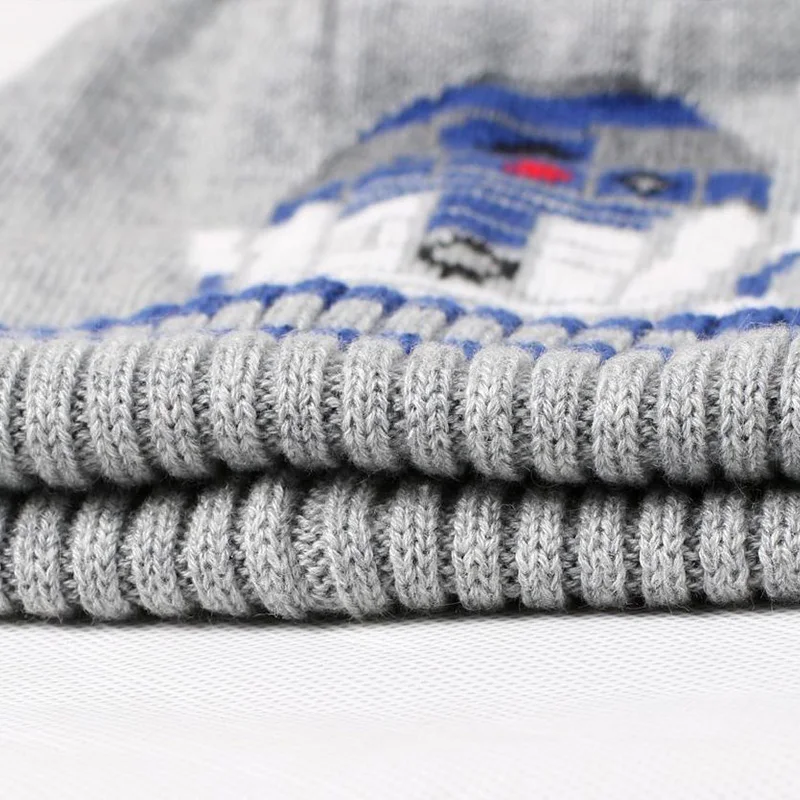 Robot/теплая шапка бини для маленьких мальчиков Зимняя Толстая Серая с помпоном