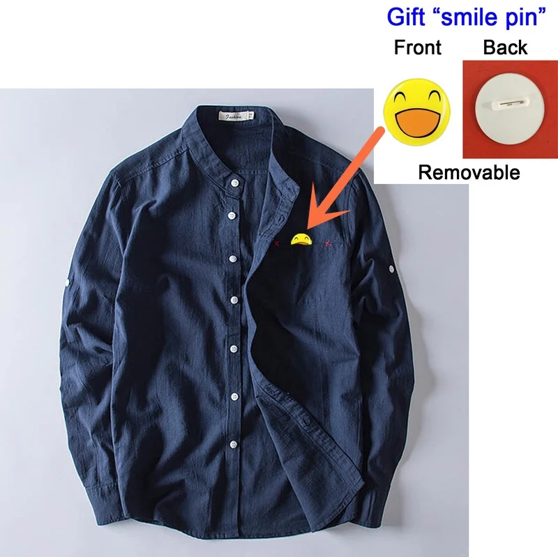 Nav Blue with a pin LetsKeep мужские военные льняные хлопковые рубашки с пуговицами мужские повседневные рубашки из натурального хлопка тонкая рубашка Весна MA481 - Цвет: Nav Blue with a pin
