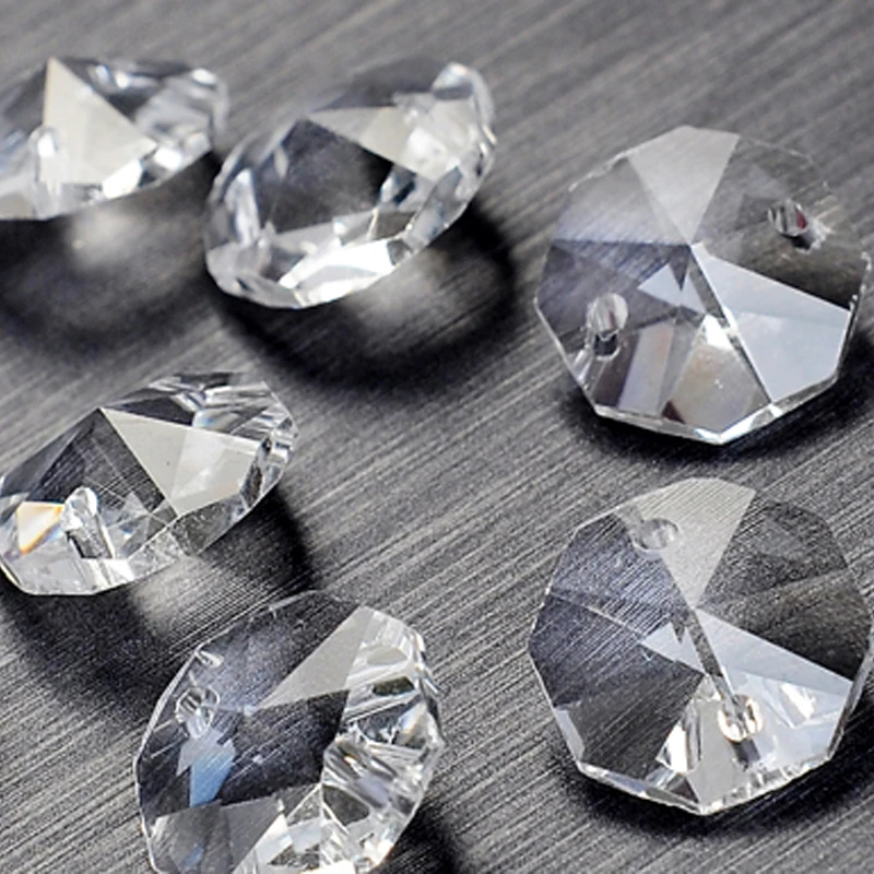 

100Pcs/lot 14mm 2 holes Crystal Octagon Bead Prism Chandelier Crystal
