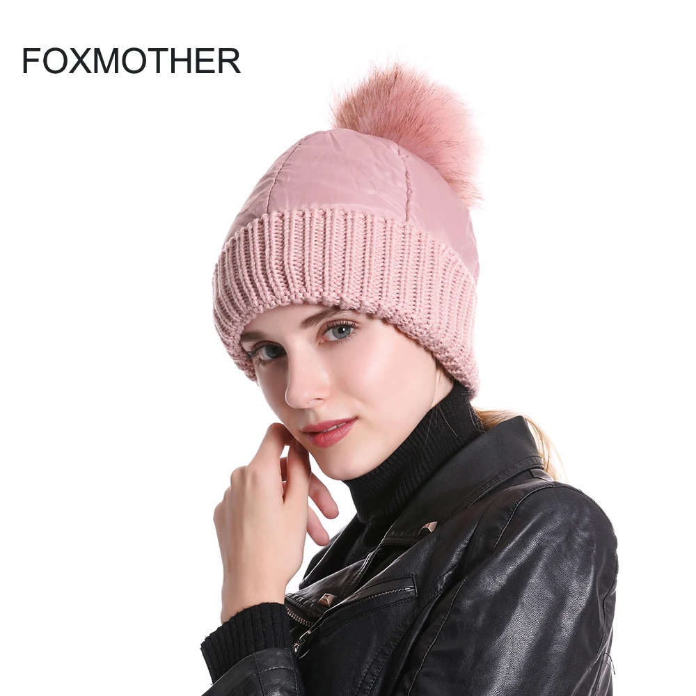 Женские теплые шапки FOXMOTHER модные розовые вязаные с помпоном из искусственного