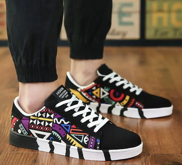 2021 New Brand Men Casual Shoes Fashion good quality Graffiti Man Flats Suede Lace-Up | Обувь