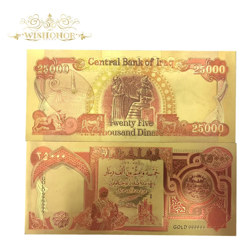 10 шт./лот красивые банкноты из Ирака золото 25000 в виде Динара Золотые 24k