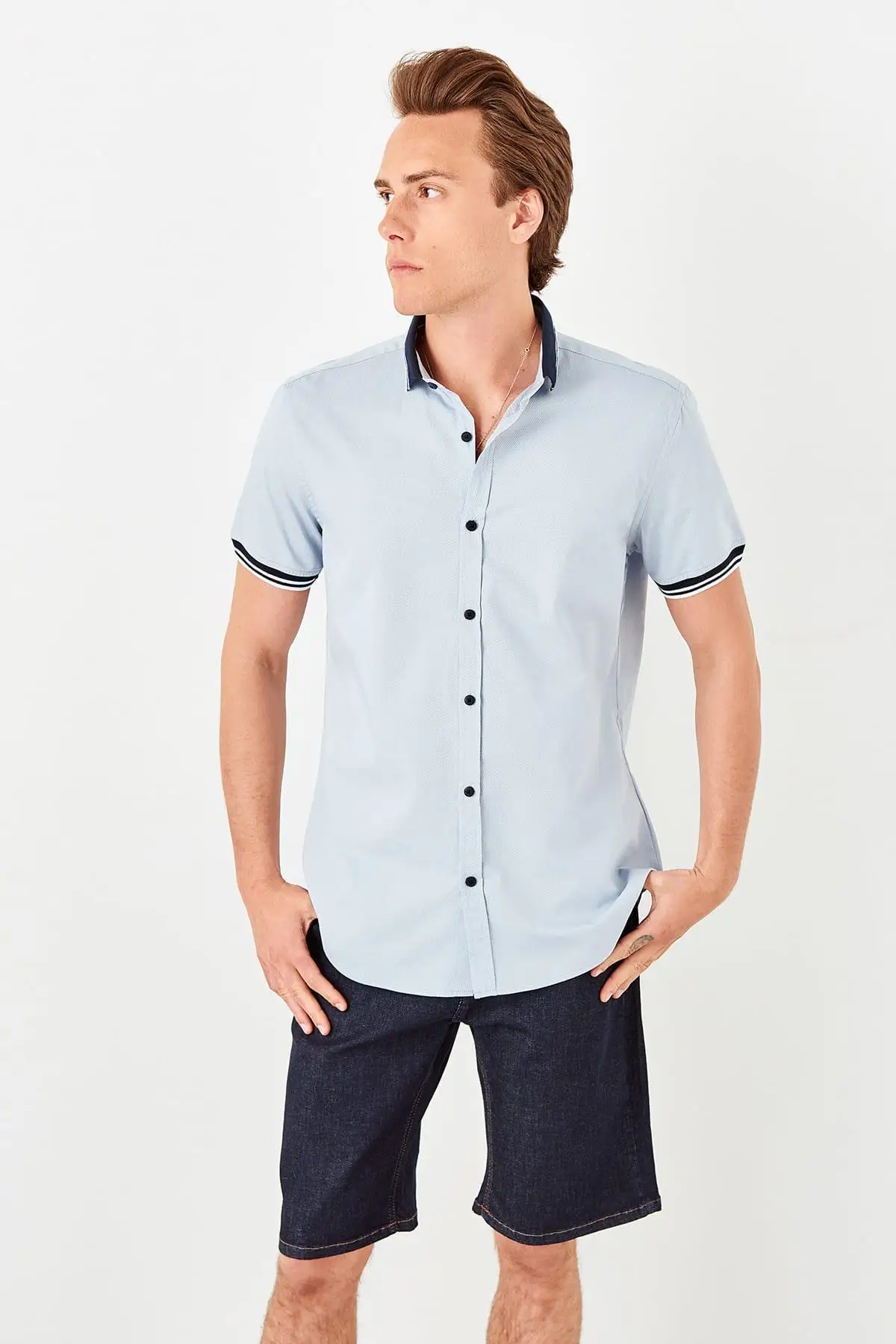 Trendyol синий мужской свитер с коротким рукавом TMNSS19FO0059| |