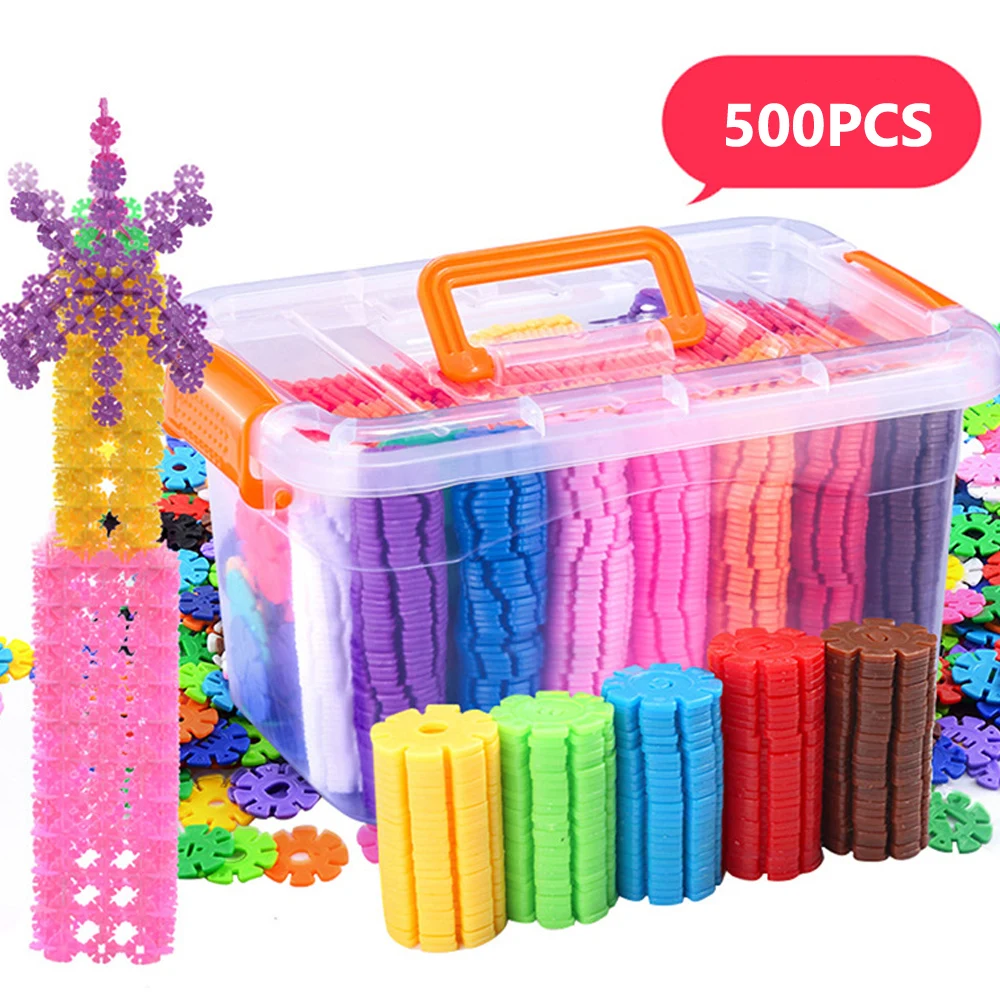 

500pcs Plastic SnowFlake Building Blocks Toys Mix Colors DIY Assembling Snowflake Bricks Baby Educational Classic Toys