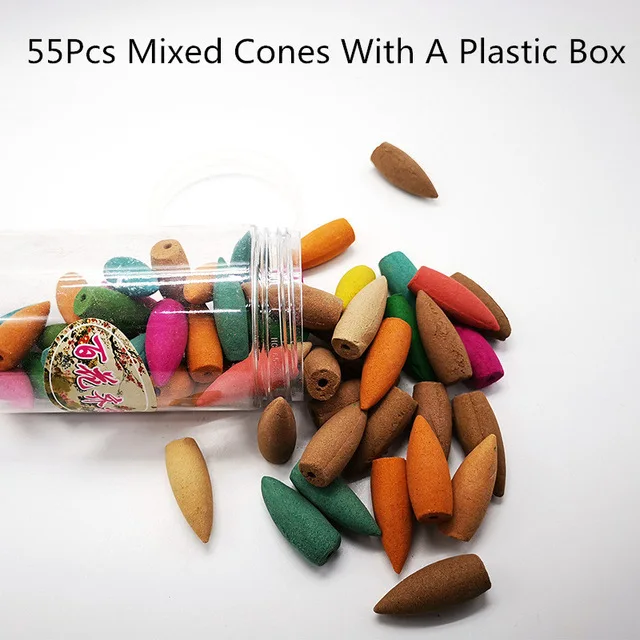 55Pcs Incense Cones Достаточно запаса Бесплатный подарок 10 шт. конусов для благовоний обратная ароматическая горелка Керамическая ароматерапия печь запах ароматические благовония дорога - Цвет: 55Pcs Incense Cones