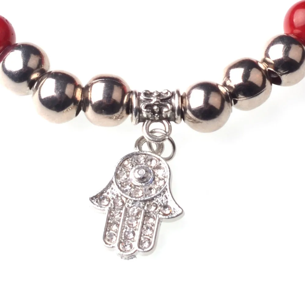 natural stone bracelets Red Coral fatima hamsa hand charms bracelet amulet woman jewelry|bracelet amulet|natural braceletcharm |