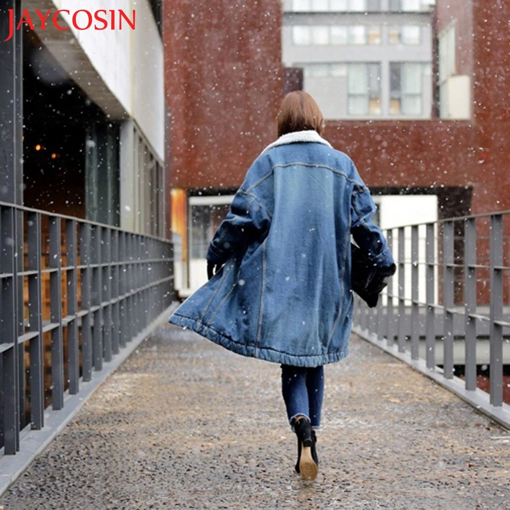Новинка женская джинсовая куртка теплая зимняя верхняя одежда с длинным рукавом