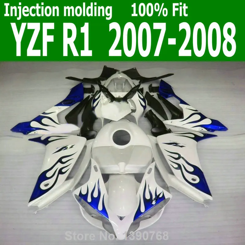 Литьевые Обтекатели для YAMAHA YZF R1 07 08 (белый + синий пламя) yzfri 2007 комплект