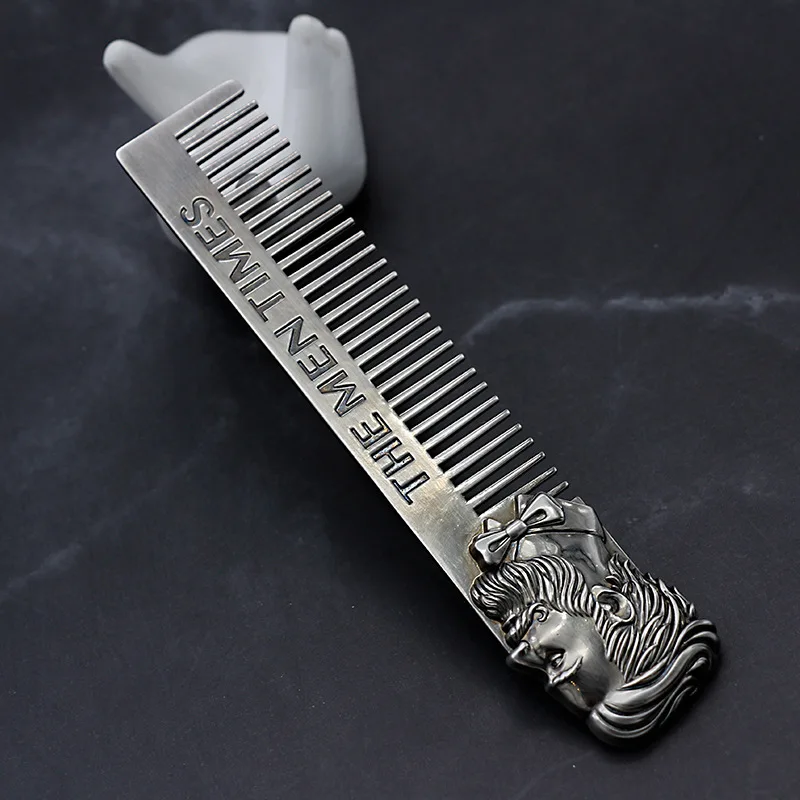 1pc Silver Beard Shaping Template Stainless Steel Carved Men Oil Head Comb Hair Trim Tool | Красота и здоровье