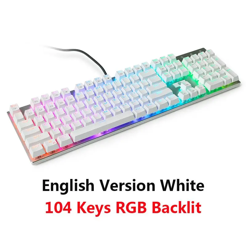 Механическая клавиатура, 87/104 клавиш, RGB светодиодный, с подсветкой, компьютерная игровая клавиатура, проводная, синий, коричневый, красный, переключатель для настольного компьютера, ноутбука, ПК, геймера - Цвет: White 104RGB Backlit