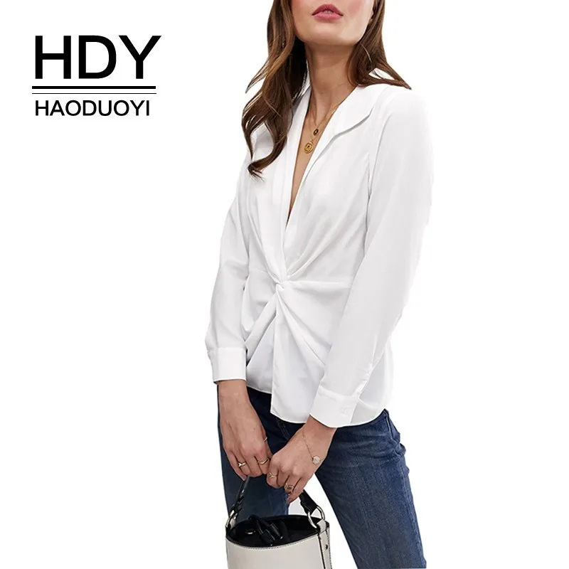 Женская рубашка HDY Haoduoyi с узлом спереди и длинным рукавом| |