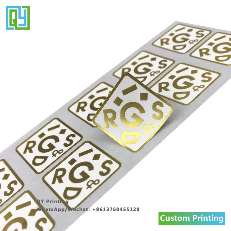 1000pcs 25x25mm Free shipping custom printed brand name logo stickers golden label gold foil hot stamping adhesive label sticker