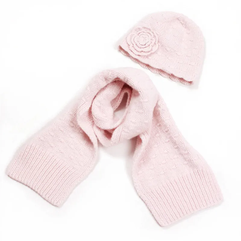 100% hand made goat cashmere knit children cap scarf set kids winter floral twisted 2pcs 18x150cm retail wholesale customize |