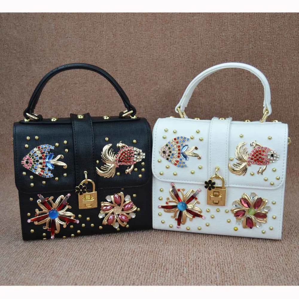 Diamond Flower рыба дизайнер Для женщин сумки на плечо черный белый цвет коробка Crossbody