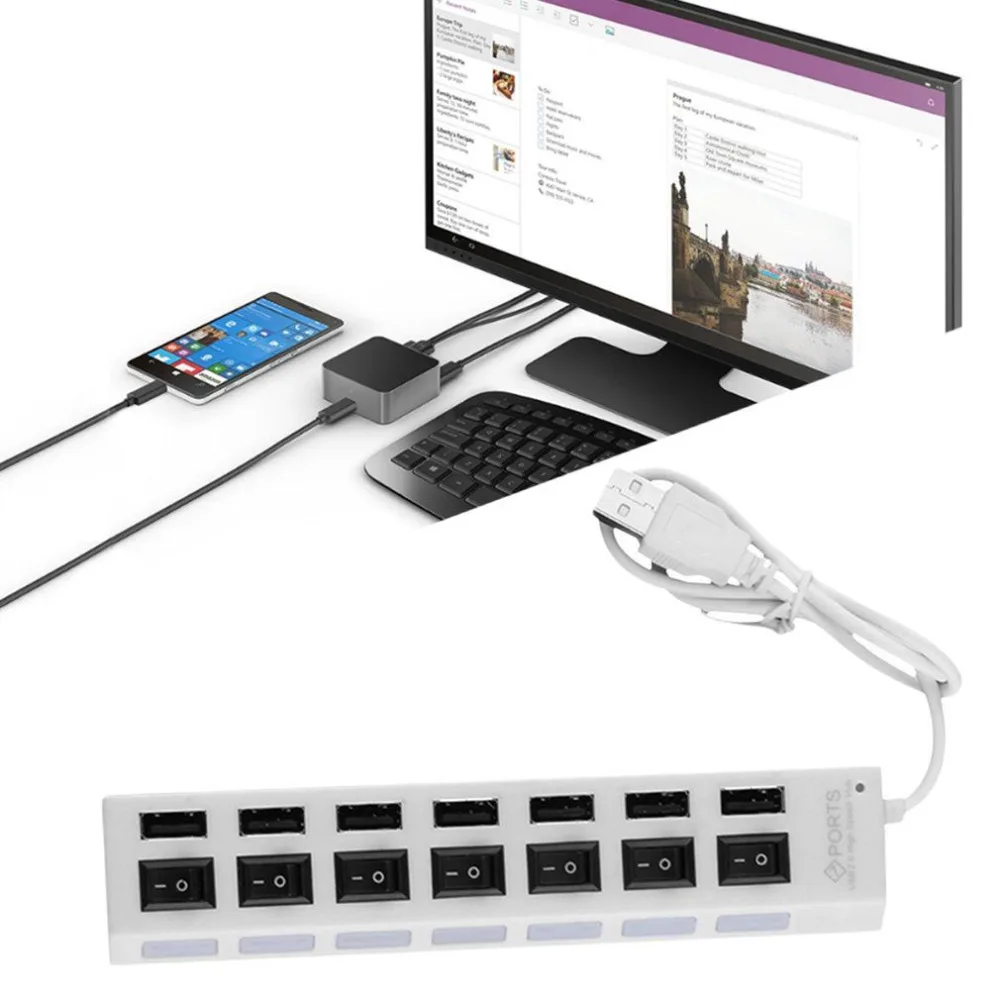 Коммутатор вкл/выкл 7 портов USB 2 0 независимая розетка высокоскоростной