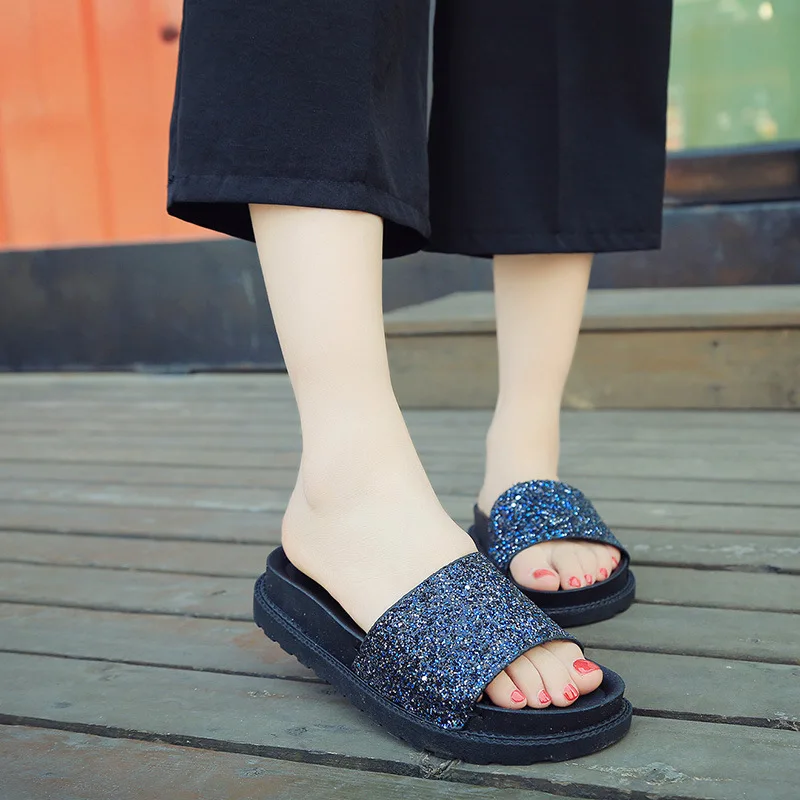 Брендовые летние женские уличные стразы Тапочки со стразами Женские босоножки