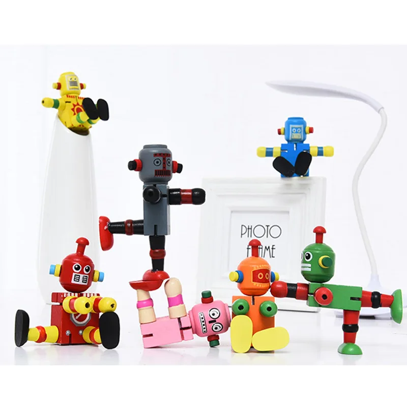 Wooden Robot Toy Early Learning Elastic Deformation Robots Figure Toys for Children Kids Adults S7JN | Игрушки и хобби
