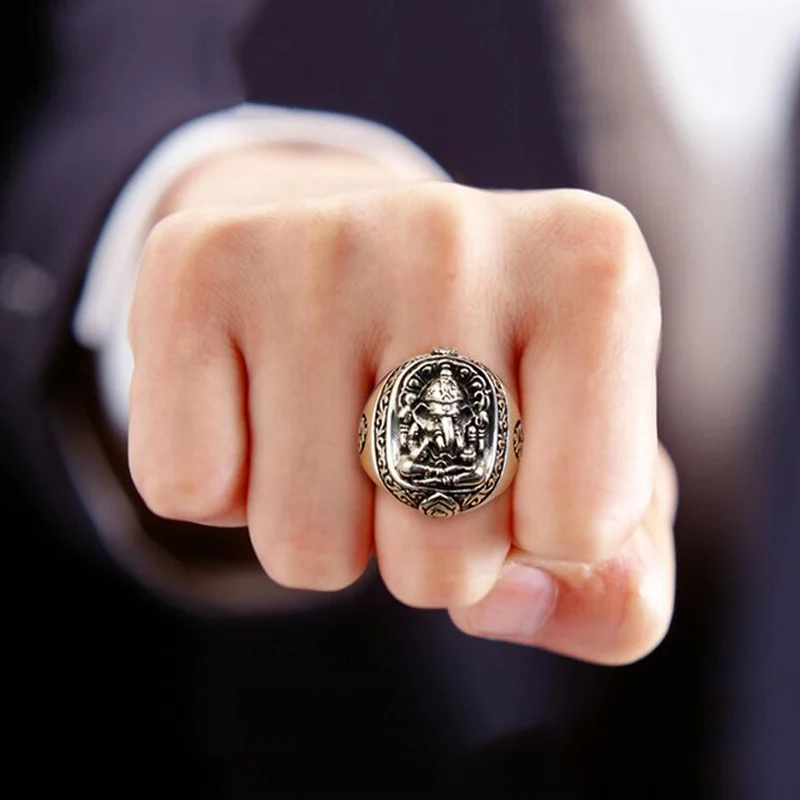 Кольцо со слоном 100% Настоящее 925 пробы Серебряное безопасное обручальное кольцо