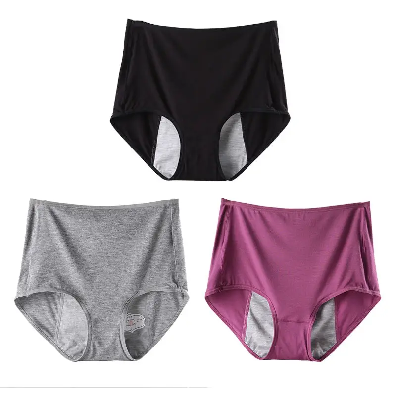 Black Grey Purple DKERT 3pcs/lot Women Menstrual Period Panties Ladies Underwear Seamless Plus Size Physiological Leakproof Female Briefs - Цвет: Black Grey Purple