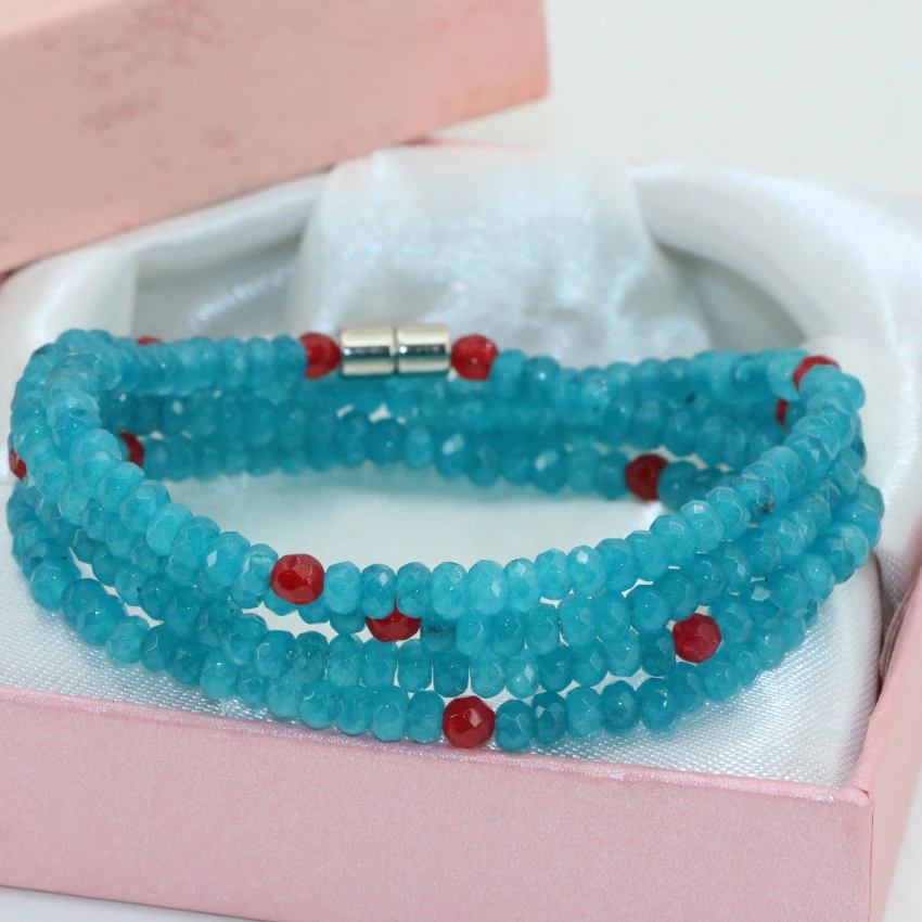 New long multilayer magnetic clasp exquisite faceted abacus 22*4mm jades blue stone chalcedony 4 rows bracelets jewelry B2772|bracelet