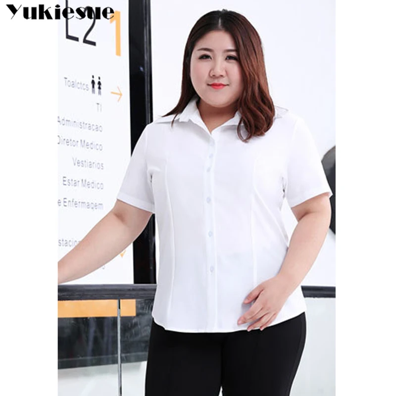 2019 summer white short sleeve workwear women's shirt blouse for women blusas womens tops and blouses woman shirts top plus size | Женская