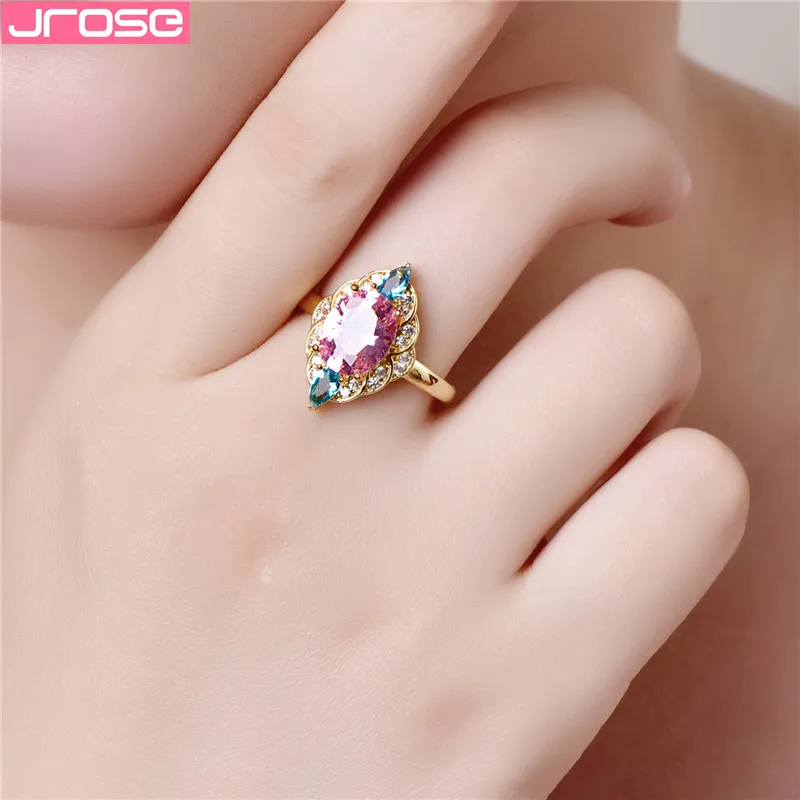JROSE 2019 классическое кольцо с розовым камнем для женщин золотого цвета