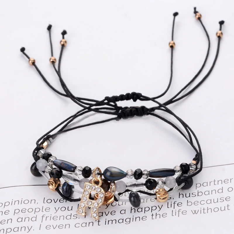 NoEnName pcs Handmade DIY Crystal Letter Charm Bracelet Jewelry Bohemia Beads Weave String Rope Friendship Bracelets For Women | Украшения