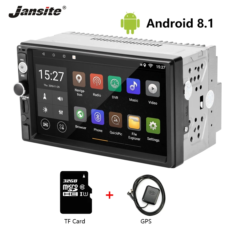 Jansite 7 "2 Din Универсальное автомобильное радио Android8.1 плеер с цифровым 1080 P gps Wifi