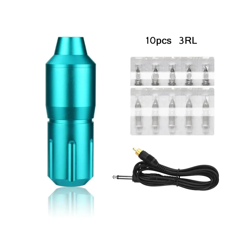 blue and green Татуировка ручка с 10 шт 3rl картридж иглы комплект короткая татуировка машина Комплект Лайнер шейдер пистолет двигатель микроблейдинг профессиональный макияж - Цвет: blue and green