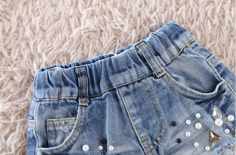 New Baby Girls Denim Shorts Fashion Pearl Hole Jeans pants Soft Summer Children Jean Hot Kids Clothing Gifts | Детская одежда и