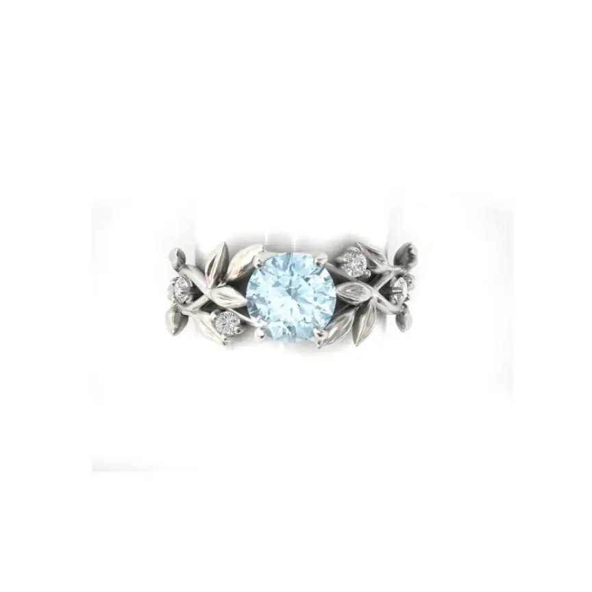 Top Quality Princess Women's Silver Floral Transparent Crystal Flower Vine Leaf Blue Gem Created Jewelry Ring | Украшения и
